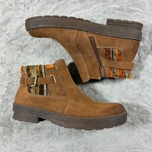 Earth Origins Tate Ankle Boots Size 10 Brown Suede Leather Earthy Boho Comfort